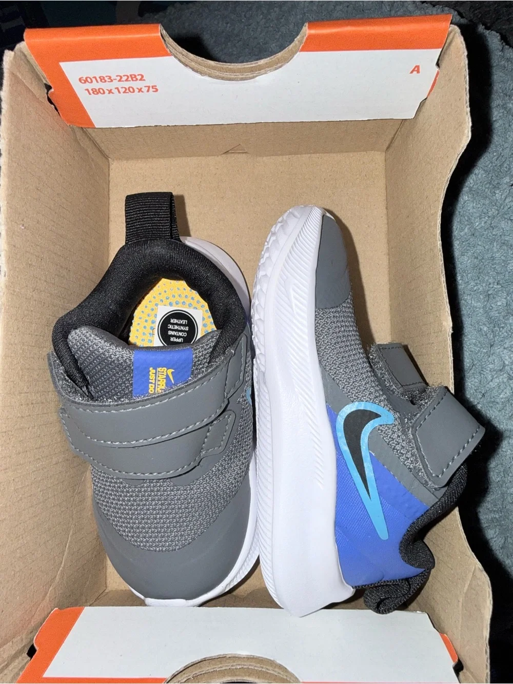 Nike Gray and Blue Toddler Athletic Sneakers with Hook-and-Loop Strap